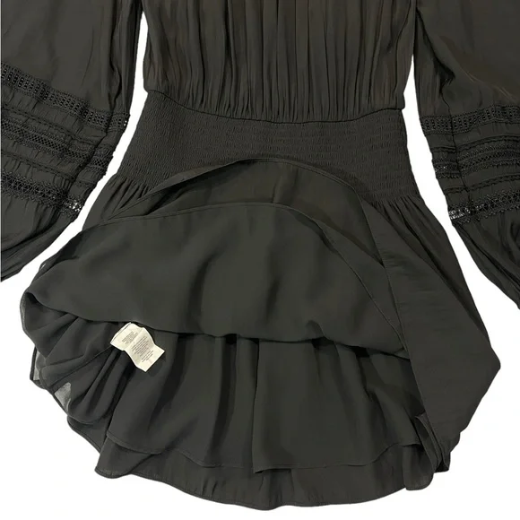 Ramy Brook Rosey Blouson Smocked Mini Dress Black Long Sleeve Tie Neck Size S - Picture 11 of 16